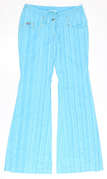 Bershka Women's Blue Striped Flared Trousers Size 8