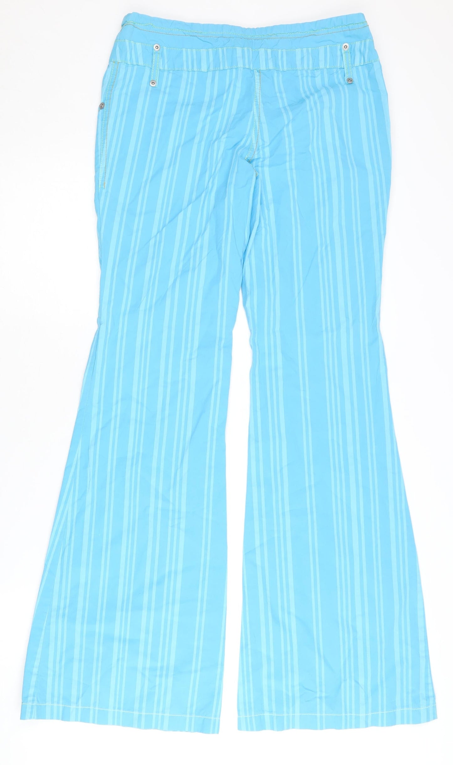 Bershka Women's Blue Striped Flared Trousers Size 8