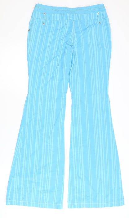 Bershka Women's Blue Striped Flared Trousers Size 8