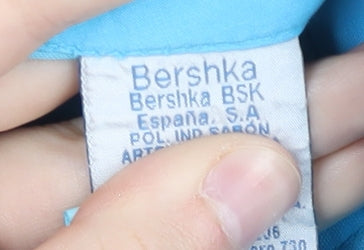 Bershka Women's Blue Striped Flared Trousers Size 8