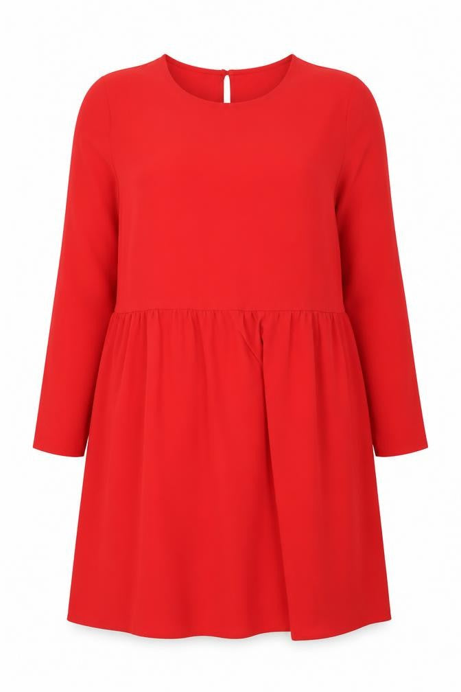 Front view of ASOS Red Women's Dress UK 16 3/4 Sleeve Round Neck