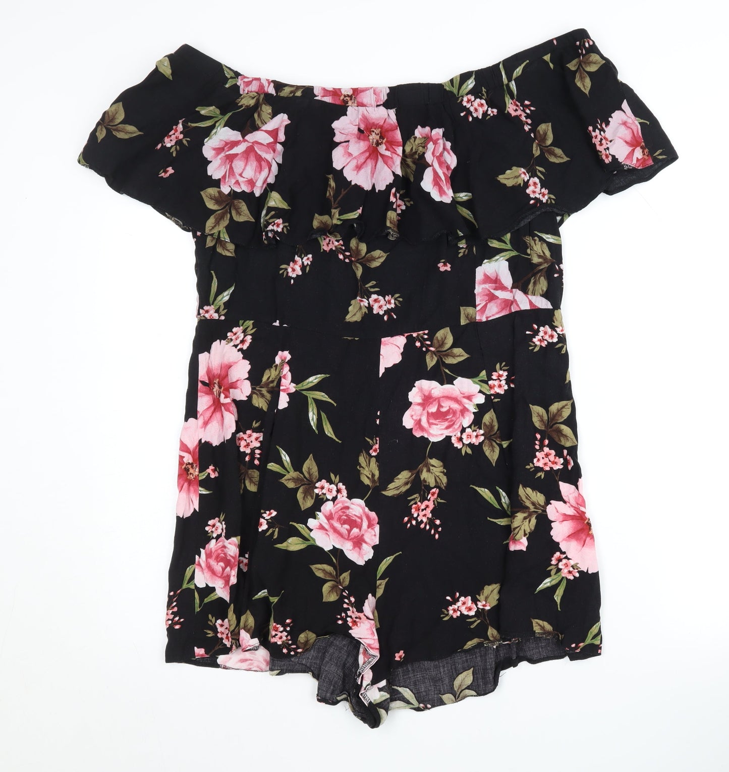 New Look Women's Black Floral Playsuit, UK 18, Short Sleeve