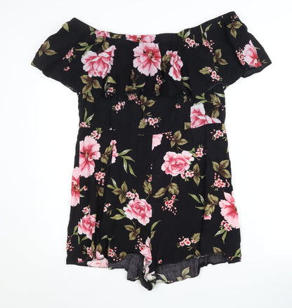 New Look Women's Black Floral Playsuit, UK 18, Short Sleeve