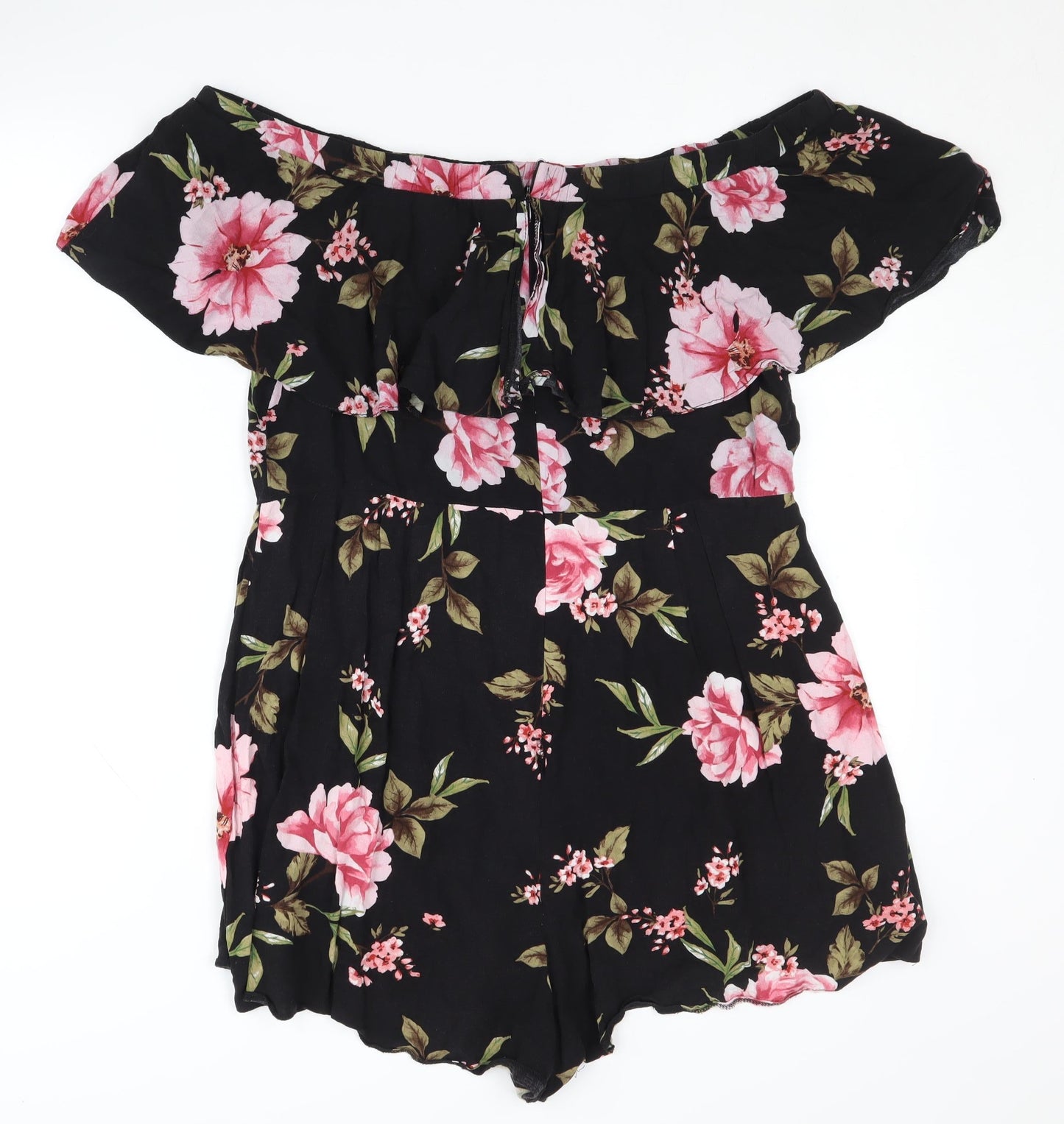 New Look Women's Black Floral Playsuit, UK 18, Short Sleeve