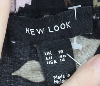 New Look Women's Black Floral Playsuit, UK 18, Short Sleeve