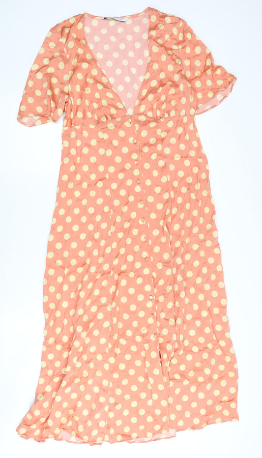 Zara Women Pink Polka Dot Maxi Dress Size 12