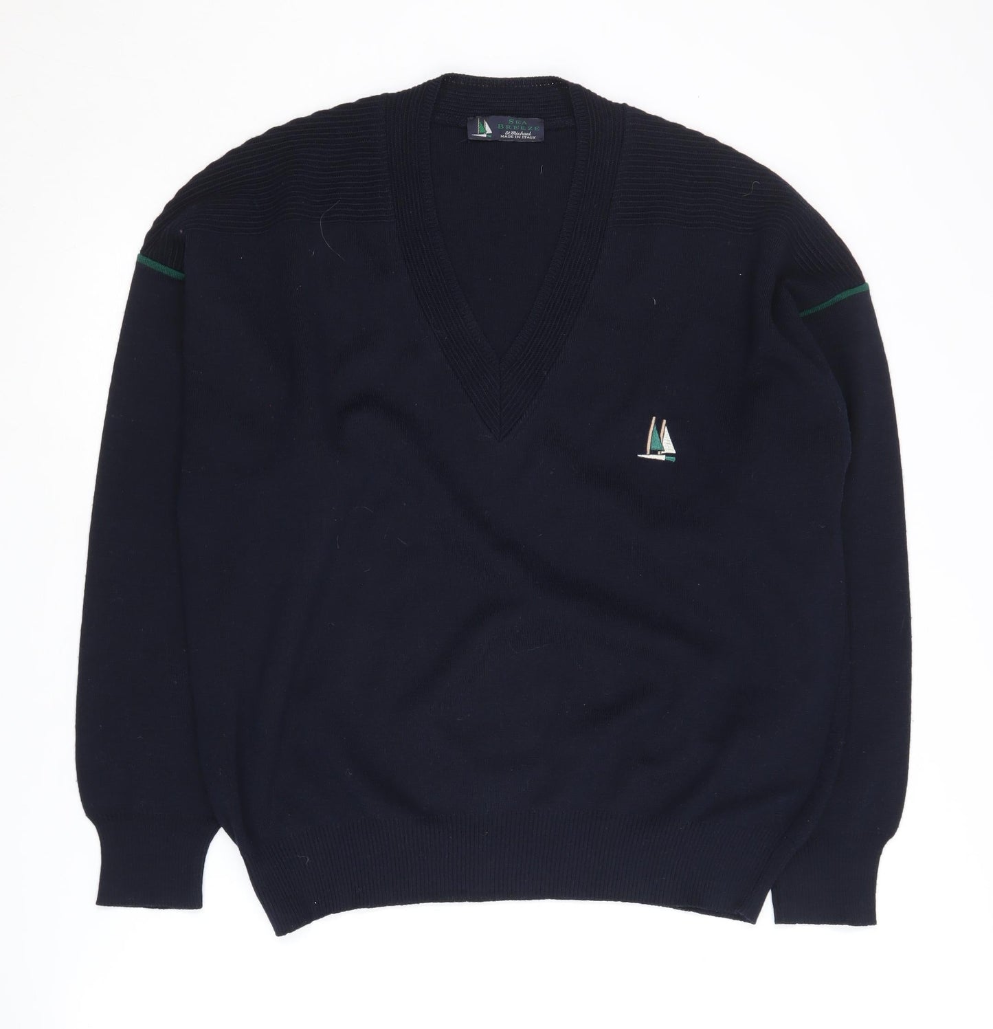 St Michael Men's Blue V-Neck Pullover Jumper Size M