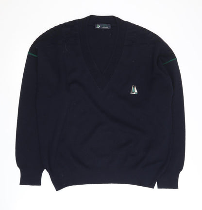 St Michael Men's Blue V-Neck Pullover Jumper Size M