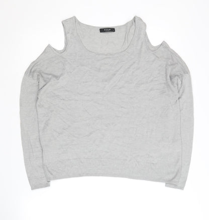 VILA Women's Grey Pullover Jumper, Size L, Cold Shoulder