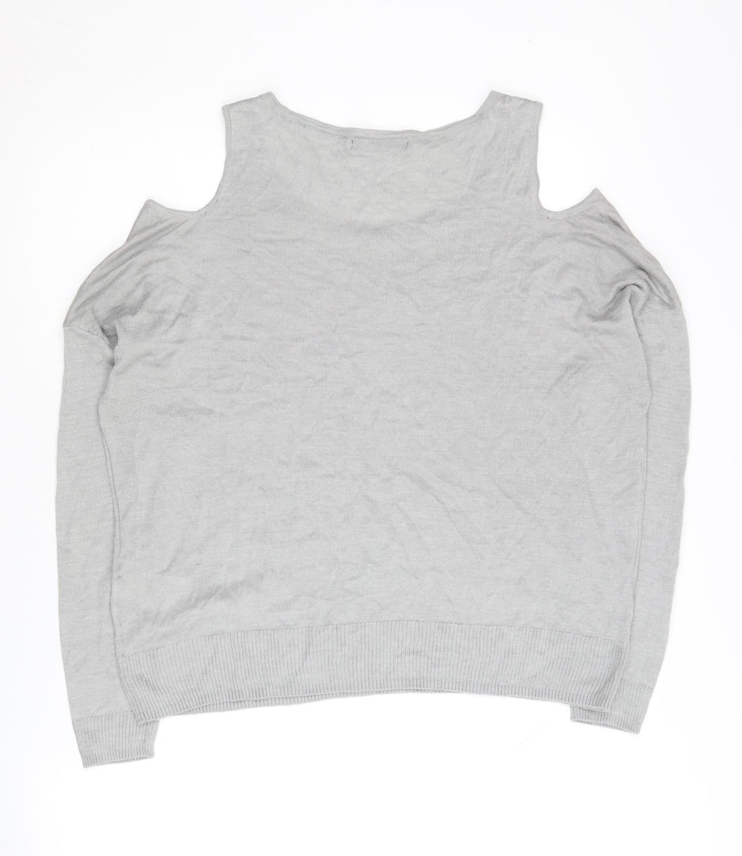 VILA Women's Grey Pullover Jumper, Size L, Cold Shoulder