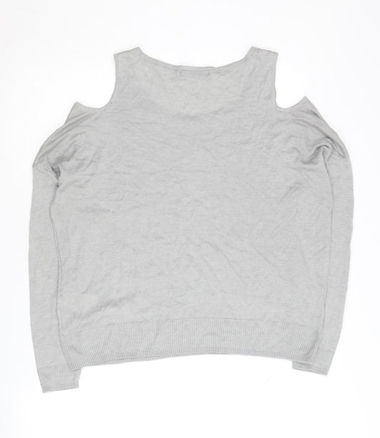 VILA Women's Grey Pullover Jumper, Size L, Cold Shoulder
