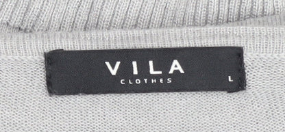 VILA Women's Grey Pullover Jumper, Size L, Cold Shoulder