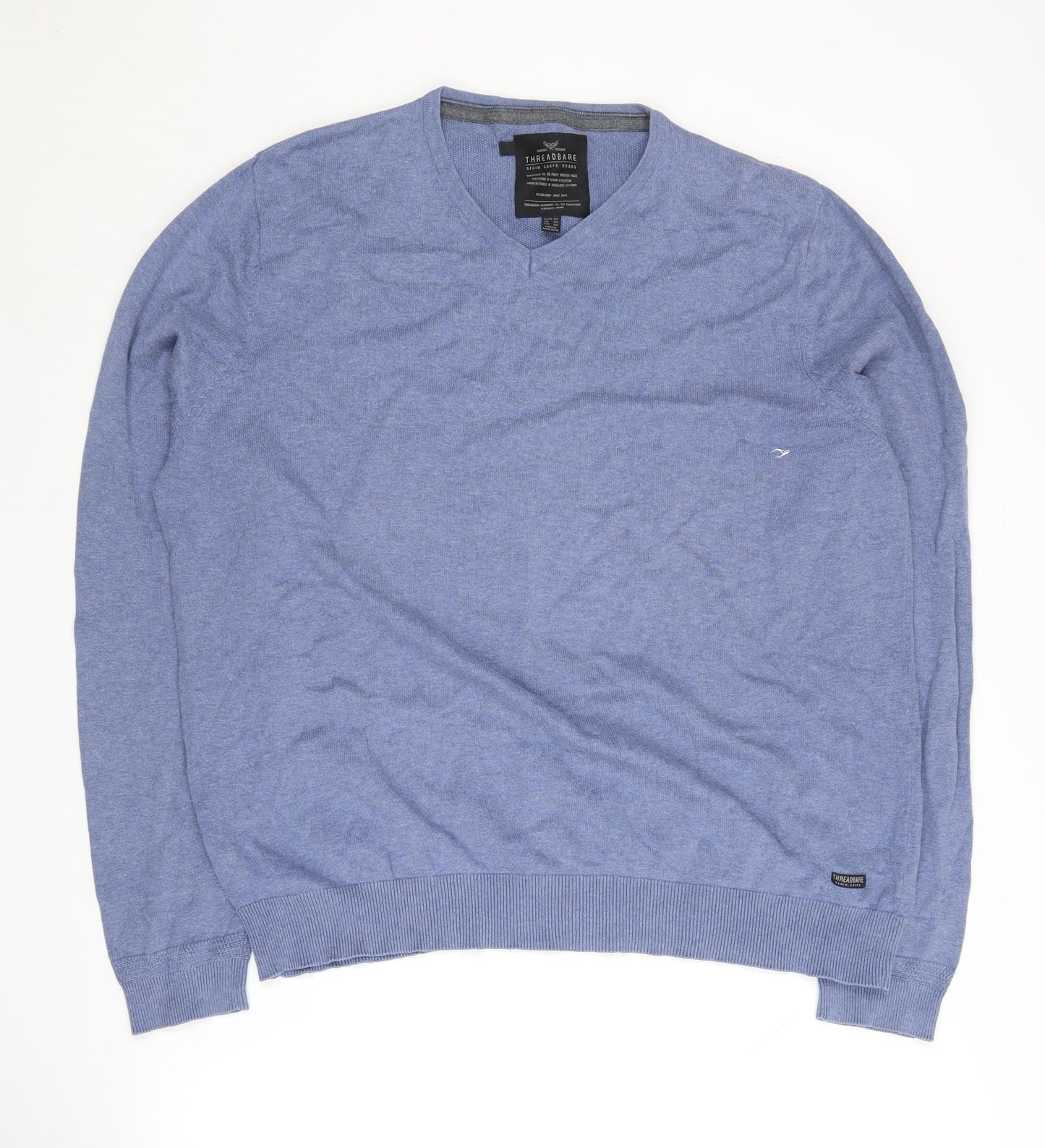 Threadbare Men's Blue V-Neck Pullover Jumper 2XL