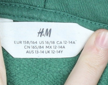 H&M Boys Green Colourblock Pullover Hoodie 12-13 Years