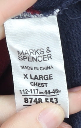 Marks and Spencer Men's XL Red & Blue Striped Polo