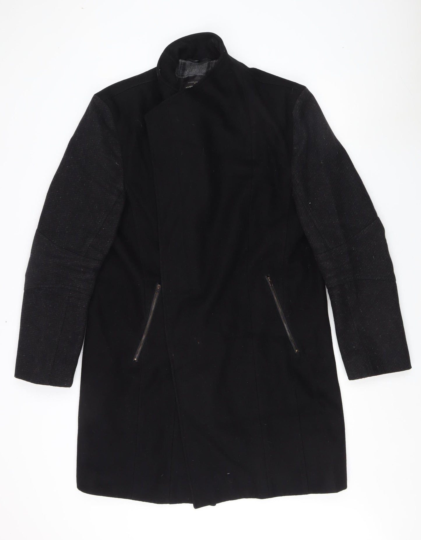 Mens UK Size L River Island Black Overcoat