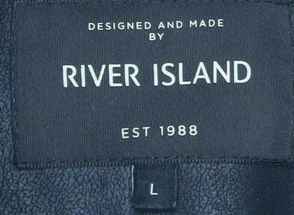 Mens UK Size L River Island Black Overcoat