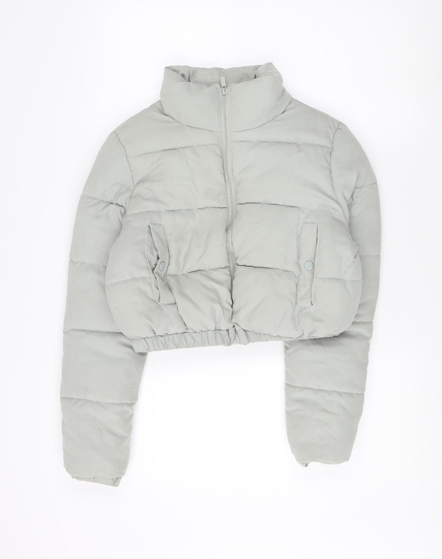 Womens UK Size 4 PRETTYLITTLETHING Grey Puffer Jacket