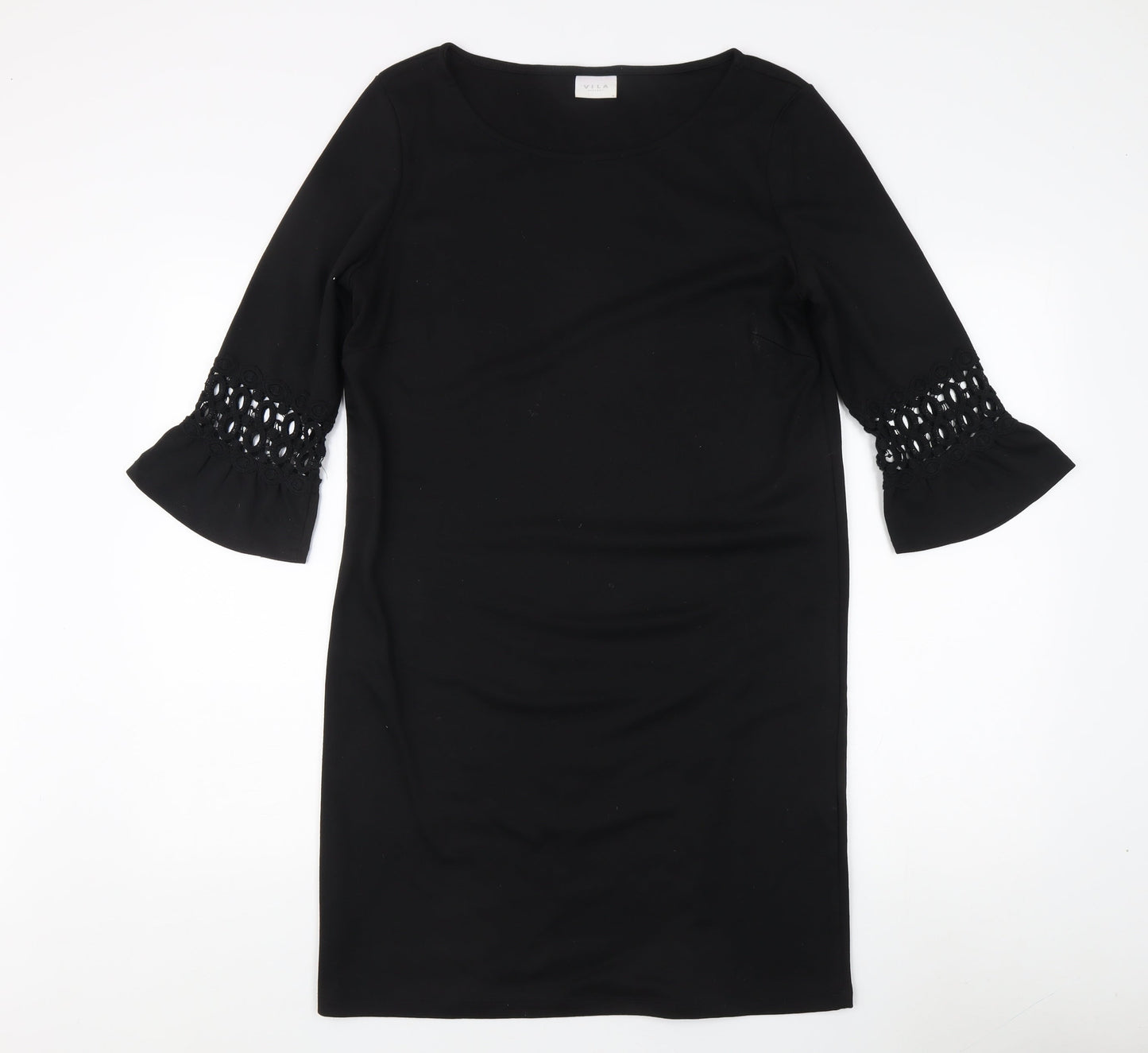 Vila Clothes Women's Black Sheath Dress - M, 3/4 Sleeve