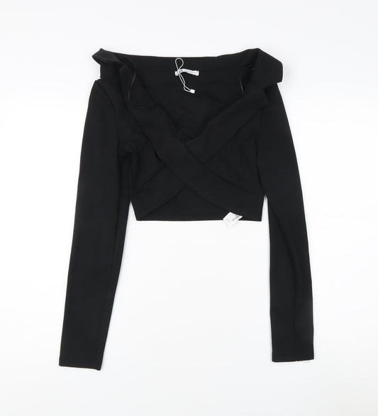 Womens UK Size 12 Zara Black Cropped Blouse
