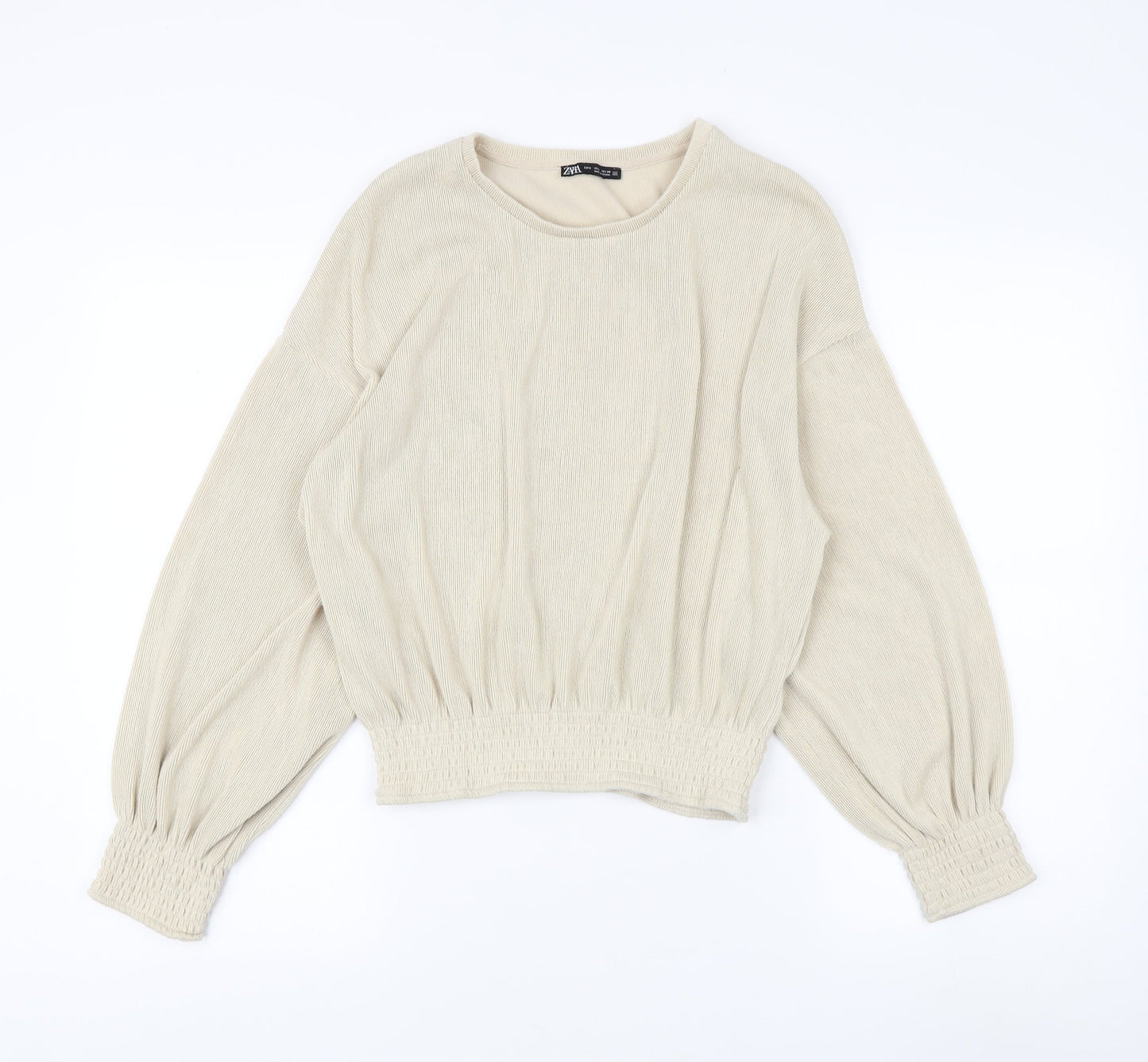 Womens UK Size 10 Zara Beige Basic Blouse
