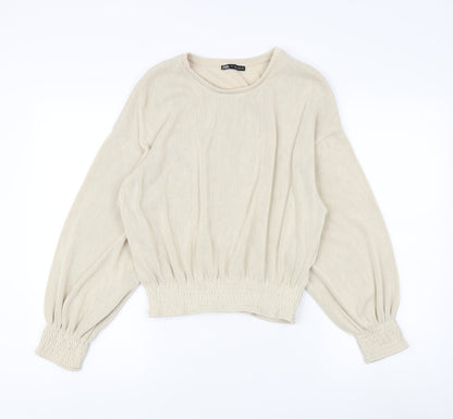 Womens UK Size 10 Zara Beige Basic Blouse