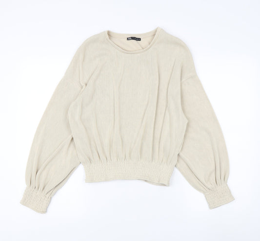 Womens UK Size 10 Zara Beige Basic Blouse