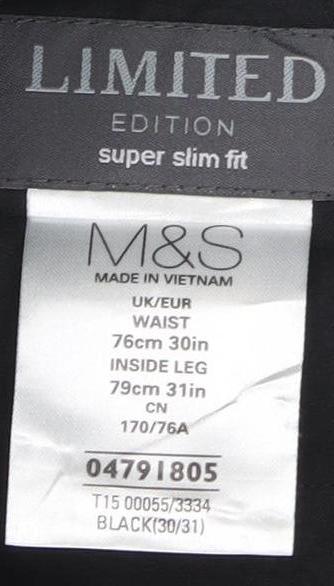 Marks and Spencer Men's Black Slim Trousers 30