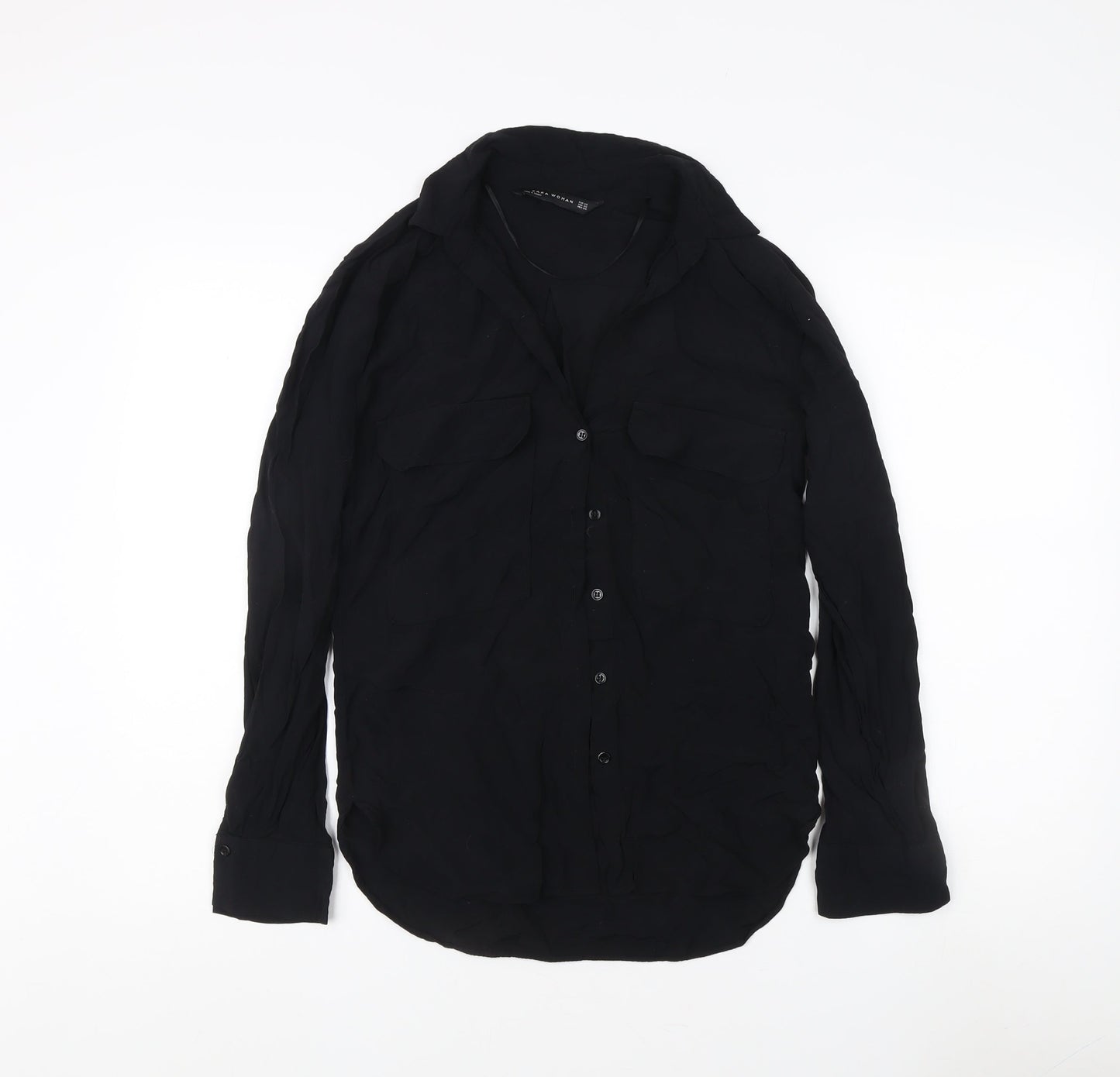 Womens UK Size XS Zara Black Basic Button-Up
