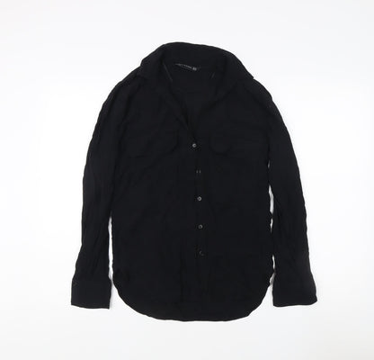 Womens UK Size XS Zara Black Basic Button-Up