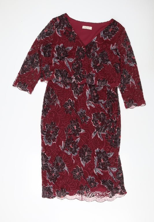 Marks and Spencer Women’s Red Floral Sheath Dress Size 14