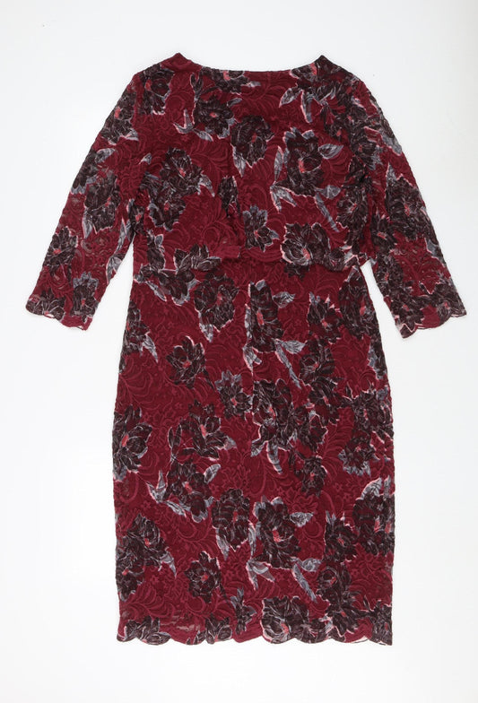 Marks and Spencer Women’s Red Floral Sheath Dress Size 14
