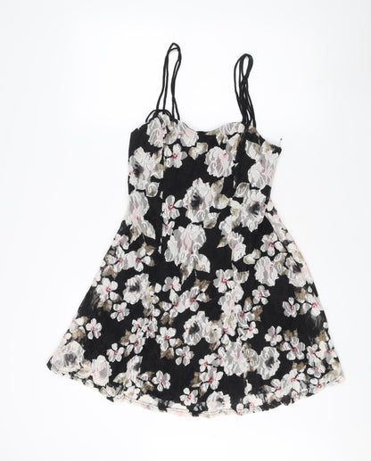 Pins and Needles Women's Black Floral A-Line Dress XS