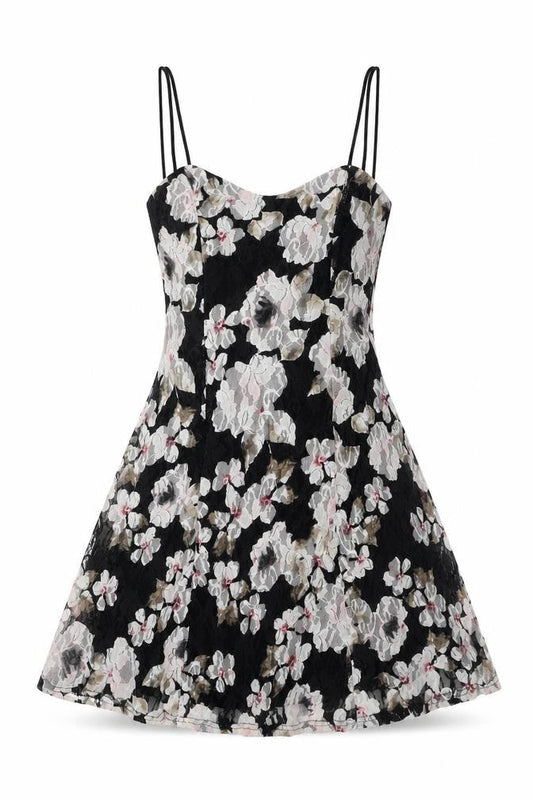 Pins and Needles Women's Black Floral A-Line Dress XS