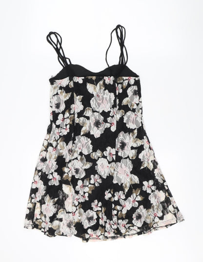 Pins and Needles Women's Black Floral A-Line Dress XS