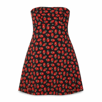 Get Cutie Co Women's Black Red Floral Strapless Dress