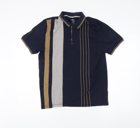 Next Men's Blue Collared T-Shirt, M, Colourblock Style