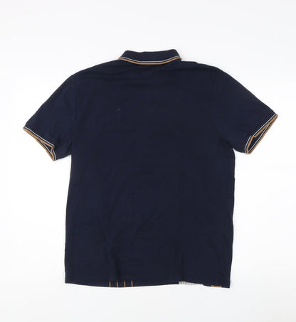 Next Men's Blue Collared T-Shirt, M, Colourblock Style