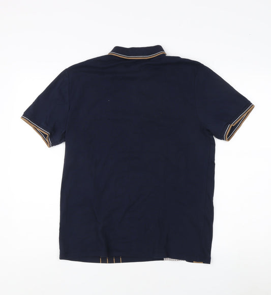 Next Men's Blue Collared T-Shirt, M, Colourblock Style