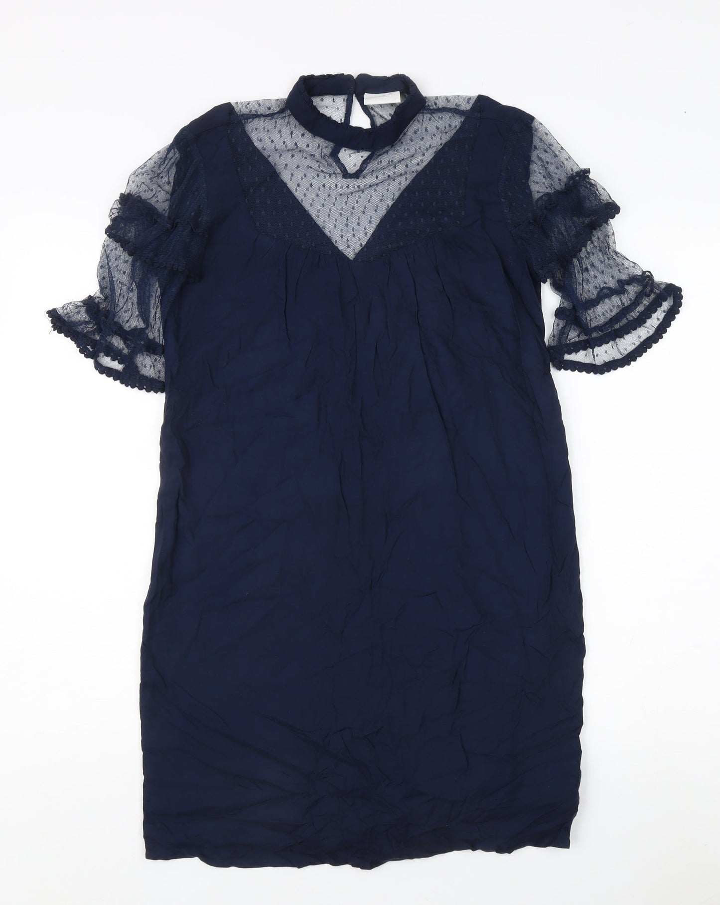 Vila Women's Blue Mesh Flared Sleeve Dress S