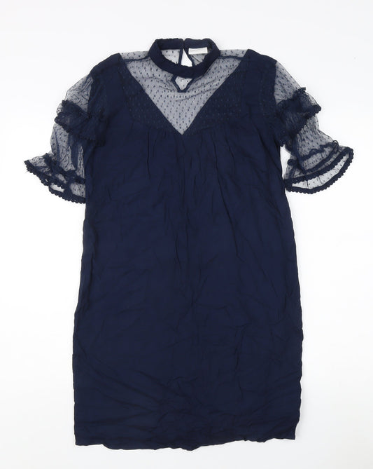 Vila Women's Blue Mesh Flared Sleeve Dress S
