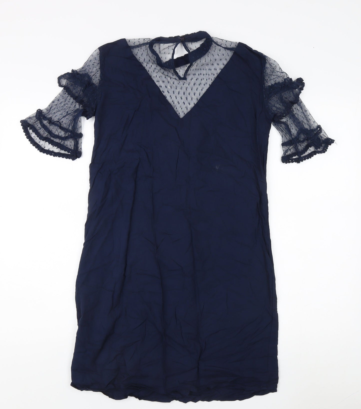 Vila Women's Blue Mesh Flared Sleeve Dress S