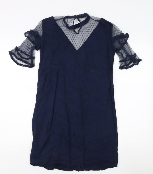Vila Women's Blue Mesh Flared Sleeve Dress S