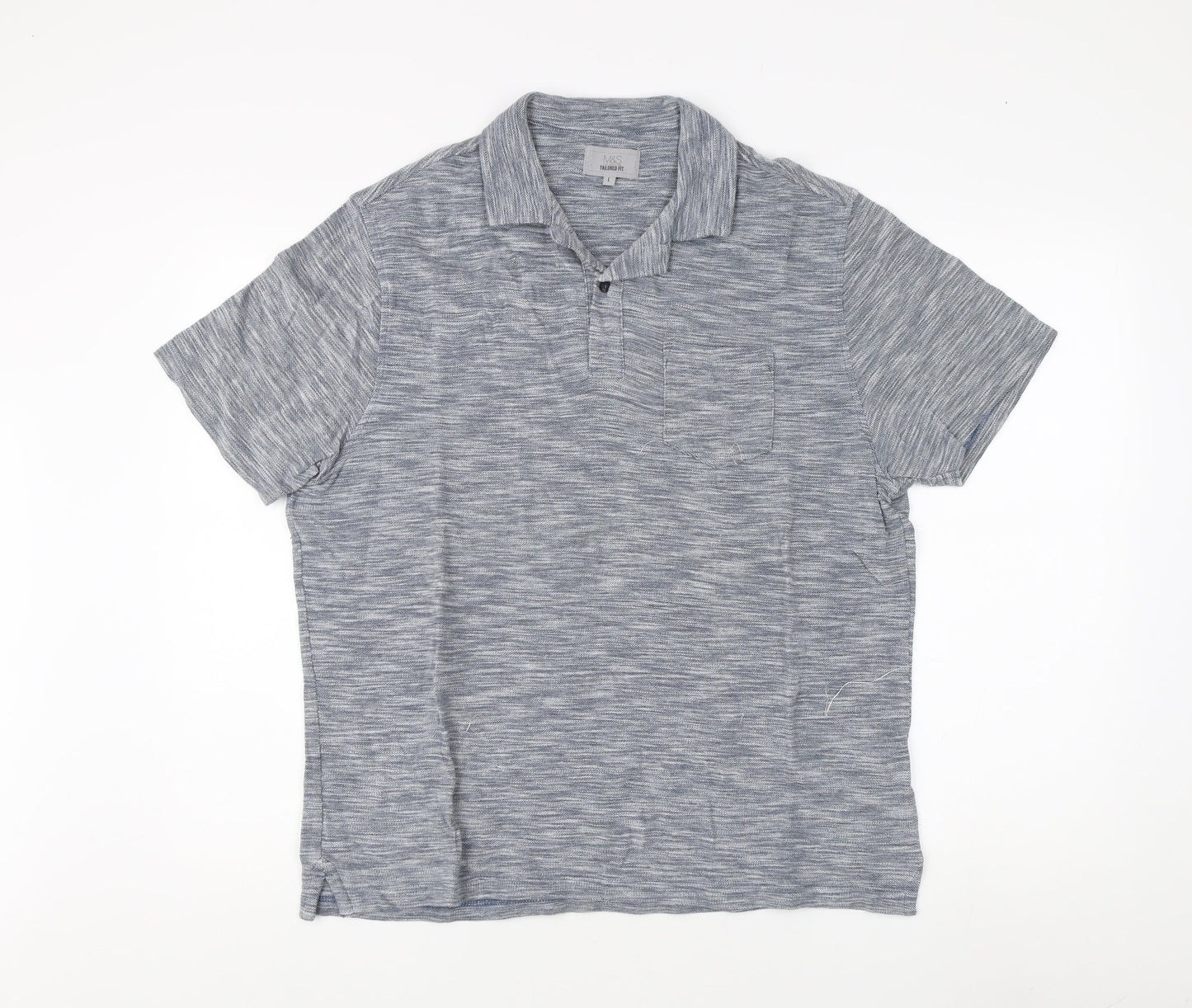 Marks and Spencer Men's Blue Polo Shirt, L, Classic Fit