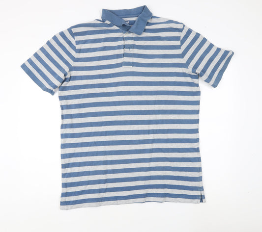 Lands' End Men's Blue Striped Polo Shirt L