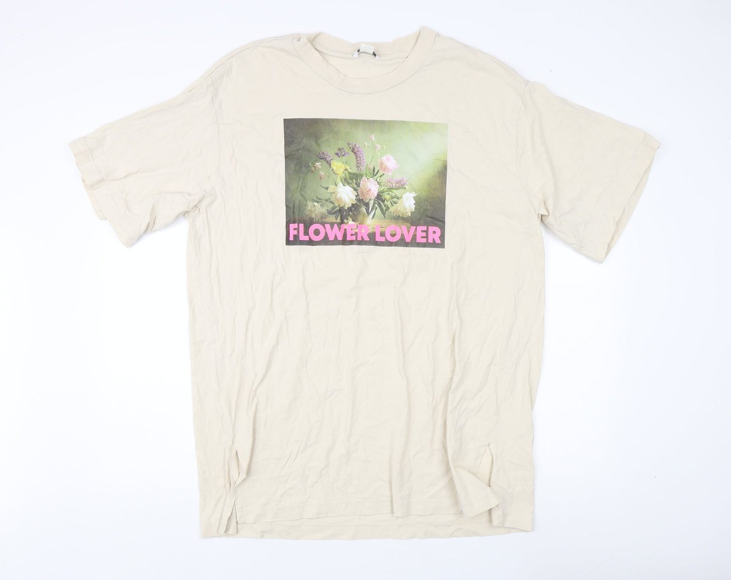 Womens UK Size L Monki Beige Basic T-Shirt