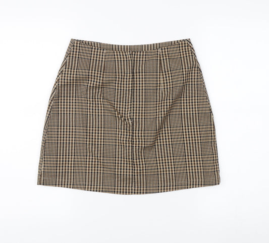 MONKI Women's Brown Check Pencil Skirt Size 8