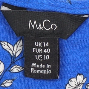 M&Co Women's Blue Floral Tunic Blouse Size 14