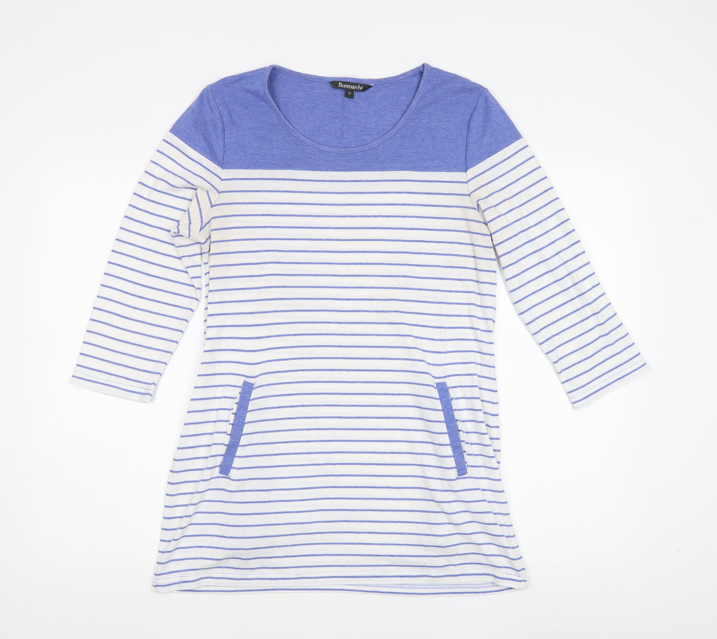 Bonmarché Women's Blue Striped Tunic T-Shirt Size 14