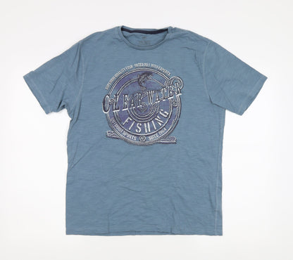 Marks and Spencer Men's Blue Graphic T-Shirt, Size S, Cotton